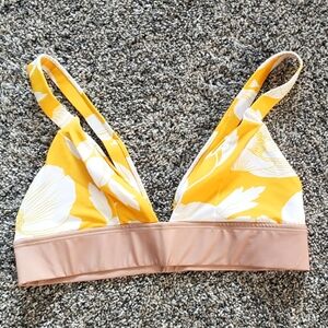 YELLOW, Floral, Yellow and Tan Bikini Top